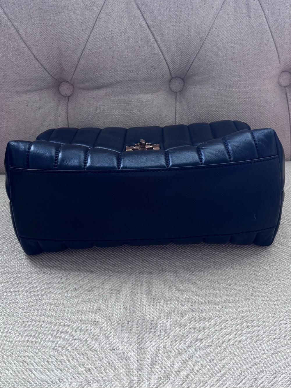 Tory Burch Kira Small Black Leather Single Top Handle Quilted Satchel Handbag - Picture 7 of 14